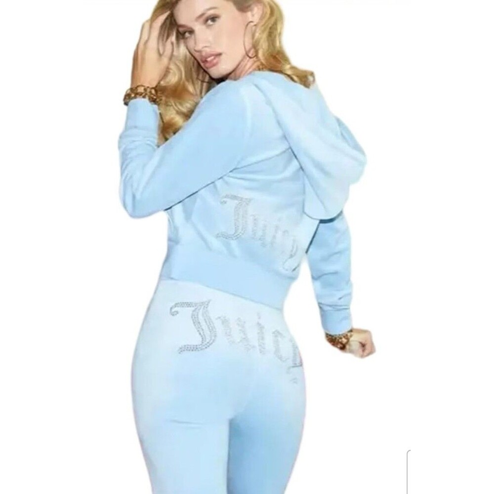 Juicy Couture Velour Tracksuit Set Rhinestones Heritage Blue Large